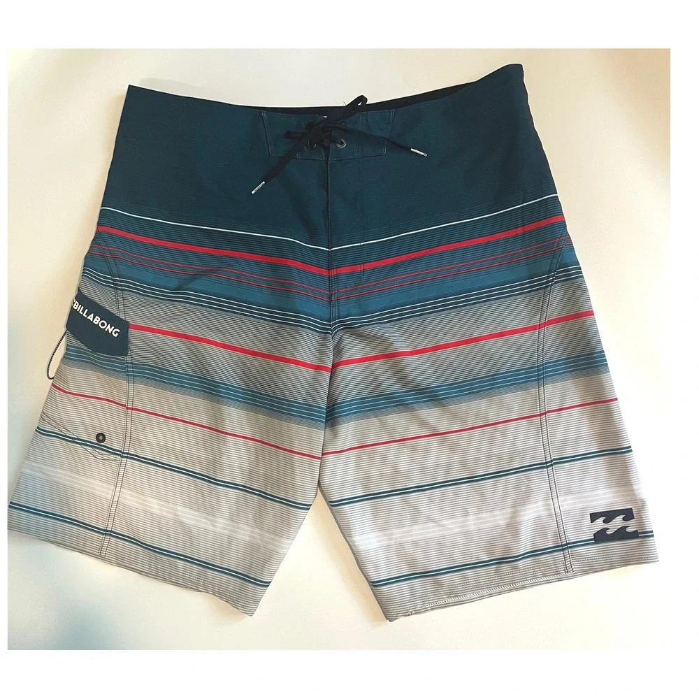 Billabong Men's 36 Board Shorts Navy Gray Stripe Platinum X Recycler Stretch